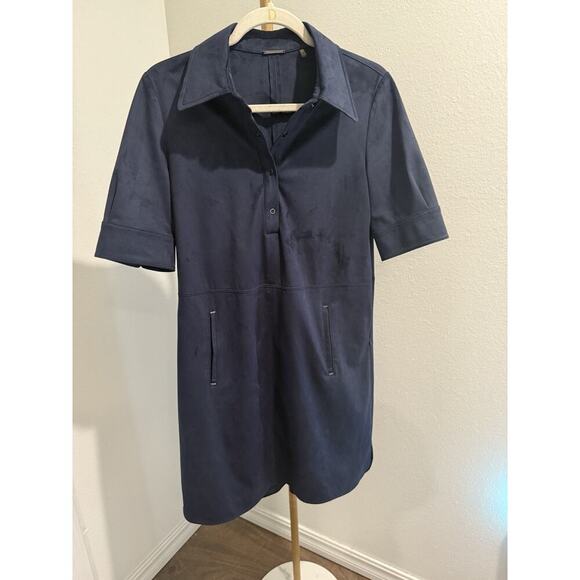 Elie Tahari Vegan Suede Popover Navy Shirt Dress Size 4 Womens Soft - Picture 2 of 7